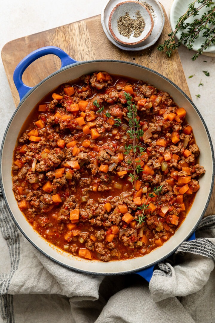 Savoury Mince in the pan once it's finished cooking and is ready to serve.