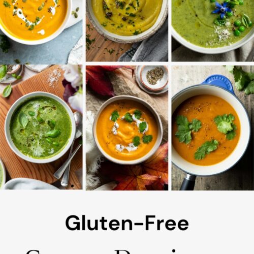 A collection of gluten free soup recipe images with a text overlay to create a pin for Pinterest.